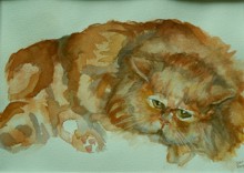 watercolour portraif of a ginger cat