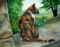 watercolour portrait of a cat