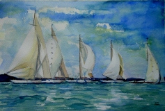 watercolour painting of racing yachts