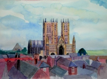 watercolour painting of Lincoln Cathedral