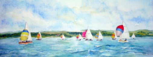 watercolour-racing on the river dart